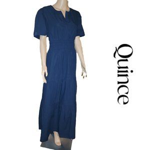 Quince 100% Organic Cotton Tiered Maxi Dress NWT Navy Med